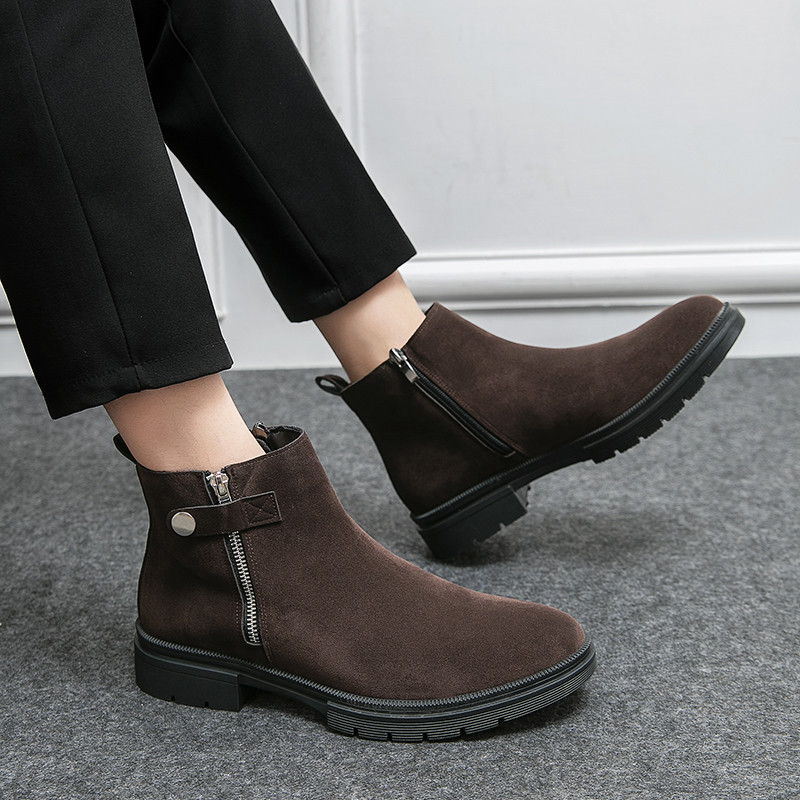 Chelsea Boots British Ανδρικές Μαύρες Casual Ανδρικές Μπότες Με φερμουάρ Καφέ Suede Μποτάκια Ύψος Αύξηση Martin Boots Ανδρικά παπούτσια 46