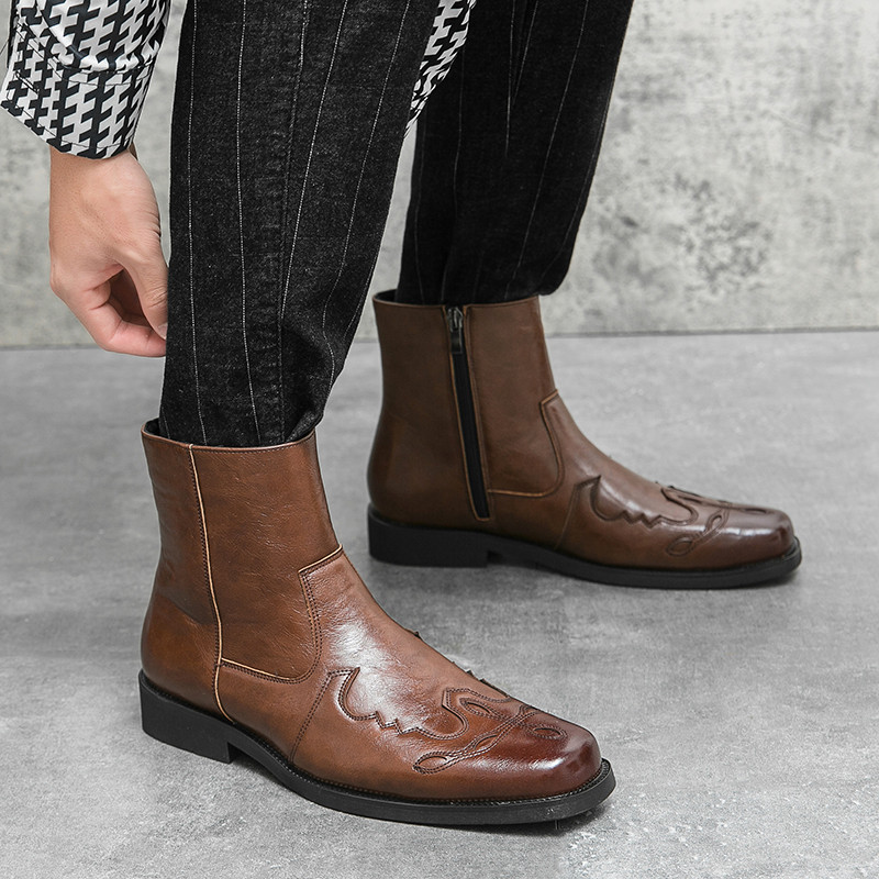 Muške čizme Chelsea čizme od kože Crne Western kaubojske čizme s patentnim zatvaračem Vintage smeđe motociklističke čizme Muške kožne čizme