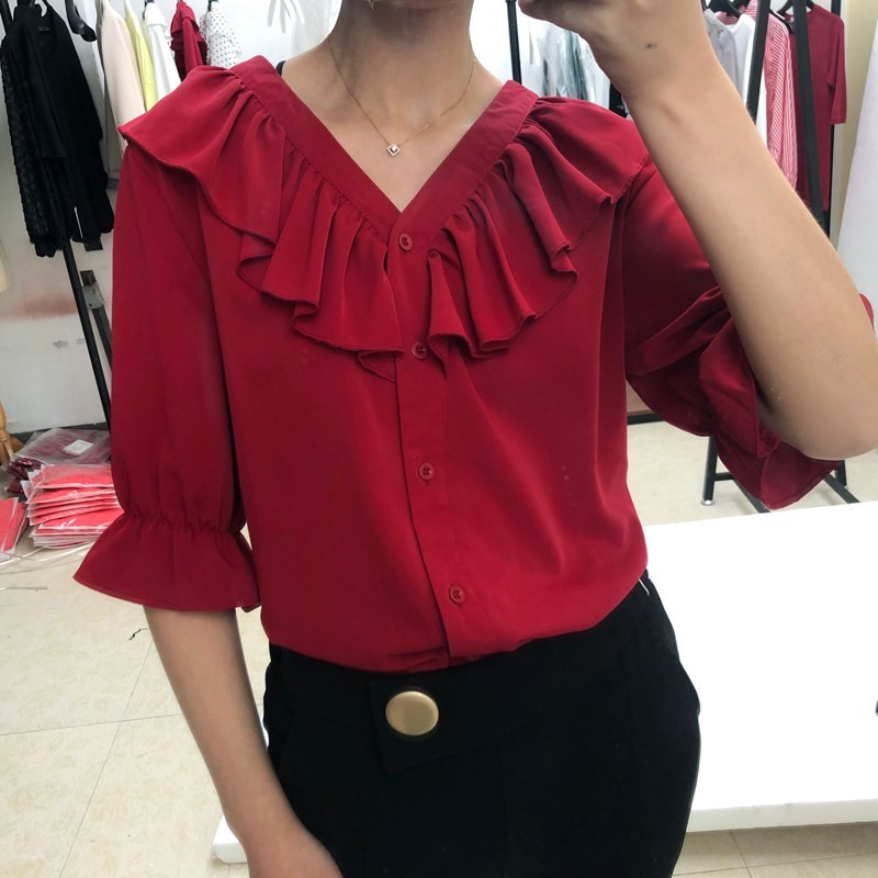 Madingi moteriški raukiniai ilgomis rankovėmis Palaidinė Saldi rudeniniai šifoniniai marškiniai Laisvi laisvalaikio vienviršiai