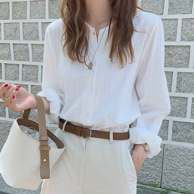 Jesenska pamučna tanka košulja dugih rukava Ženska vinsko crvena donja košulja Jednobojna jednobojna ležerna bluza Blusa 11682