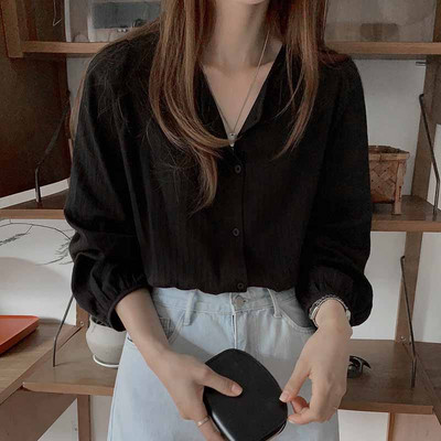 Jesenska pamučna tanka košulja dugih rukava Ženska vinsko crvena donja košulja Jednobojna jednobojna ležerna bluza Blusa 11682