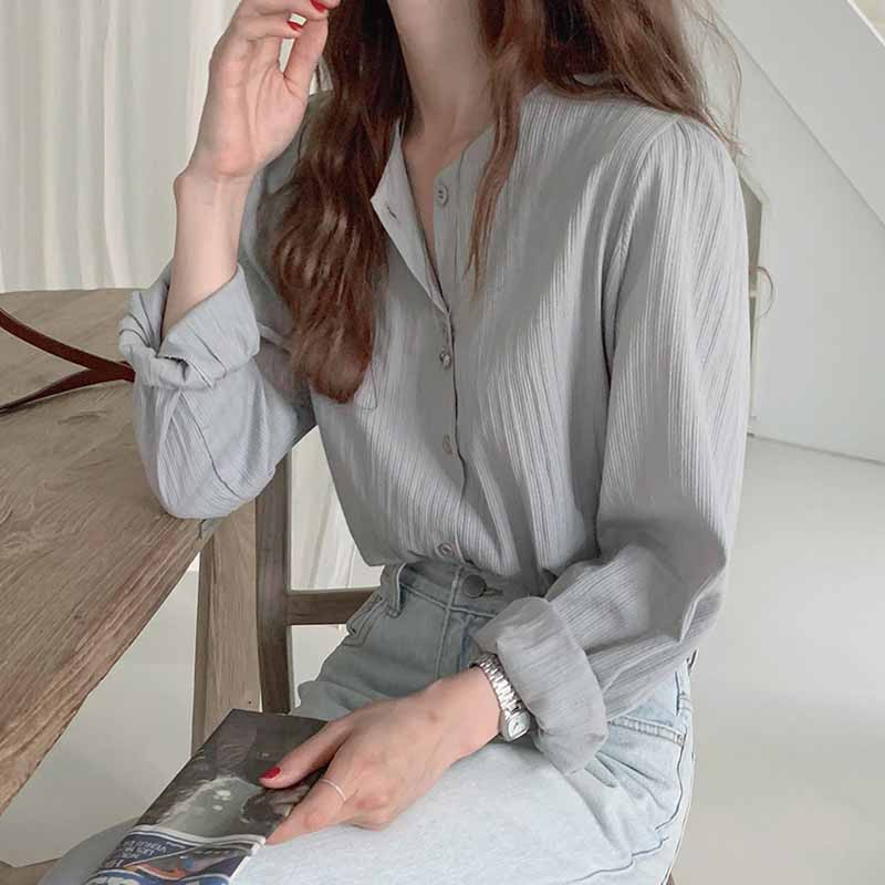 Jesenska pamučna tanka košulja dugih rukava Ženska vinsko crvena donja košulja Jednobojna jednobojna ležerna bluza Blusa 11682