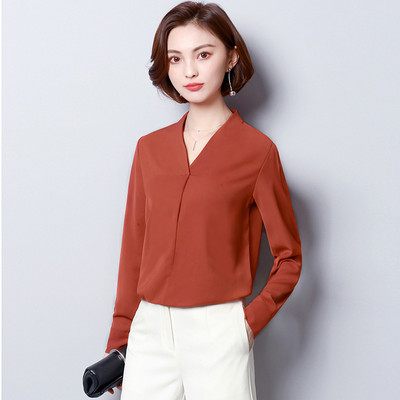 Proljeće Ljeto Košulja od šifona Nove široke korejske bluze s V-izrezom dugih rukava Ženske velike veličine Čiste boje Topovi za slobodno vrijeme H9049