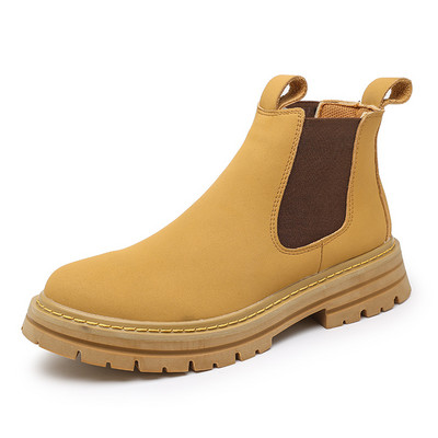 Nauji žiemos mados šilti pliušiniai sniego batai karvės zomšos odiniai vyriški batai vyriški kulkšnies „Chelsea“ batai, slystantys motociklo batai, dideli