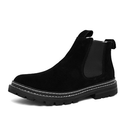 Nauji žiemos mados šilti pliušiniai sniego batai karvės zomšos odiniai vyriški batai vyriški kulkšnies „Chelsea“ batai, slystantys motociklo batai, dideli