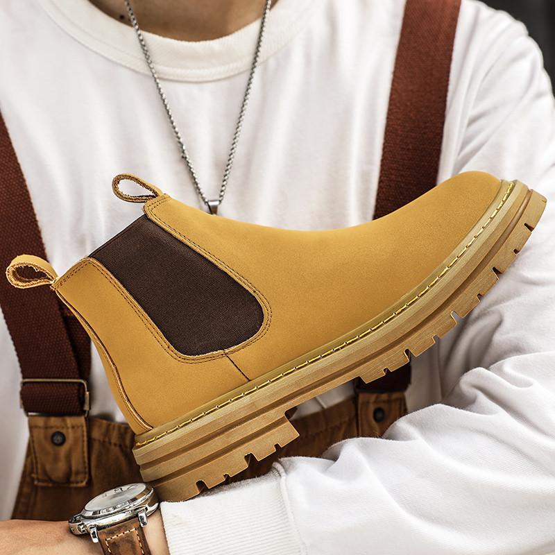 Nauji žiemos mados šilti pliušiniai sniego batai karvės zomšos odiniai vyriški batai vyriški kulkšnies „Chelsea“ batai, slystantys motociklo batai, dideli