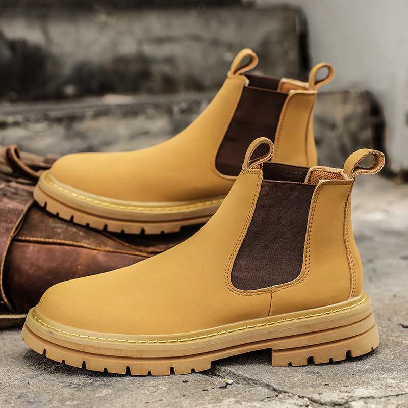 Nauji žiemos mados šilti pliušiniai sniego batai karvės zomšos odiniai vyriški batai vyriški kulkšnies „Chelsea“ batai, slystantys motociklo batai, dideli