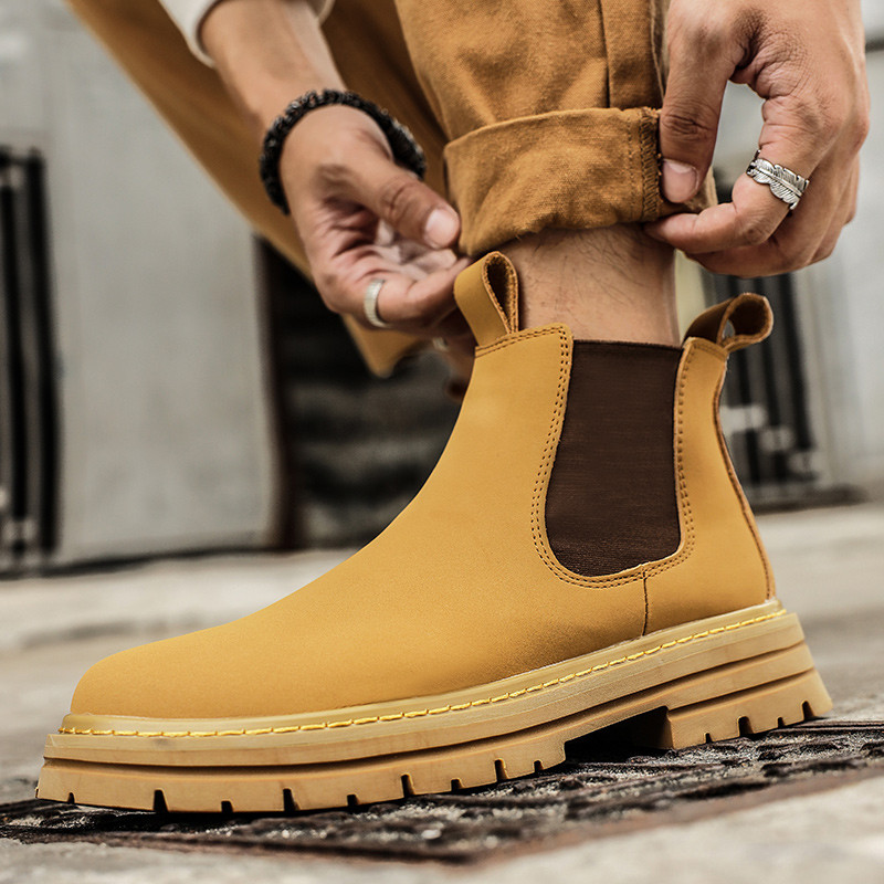 Nauji žiemos mados šilti pliušiniai sniego batai karvės zomšos odiniai vyriški batai vyriški kulkšnies „Chelsea“ batai, slystantys motociklo batai, dideli