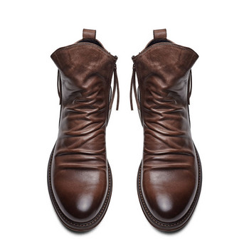 Мъжки кожени ботуши 2021 Модни обувки от PU кожа с висок пискюл и цип Есенни зимни ботуши до глезена Мъжки ботуши Мартин Плюс размер 48