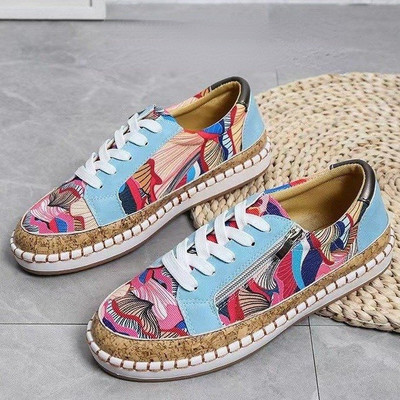 2023 Άνοιξη και Φθινόπωρο Νέα εκτύπωση Γυναικεία ευρωπαϊκά και αμερικάνικα casual γυναικεία παπούτσια με μεγάλο επίπεδο κάτω κορδόνι