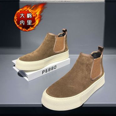 Modes zamšādas Ādas Vīriešu Ikdienas Augstas Topi Kurpes Chelsea Boots Jauneklis Darba Zābaki Zapatillas Hombre