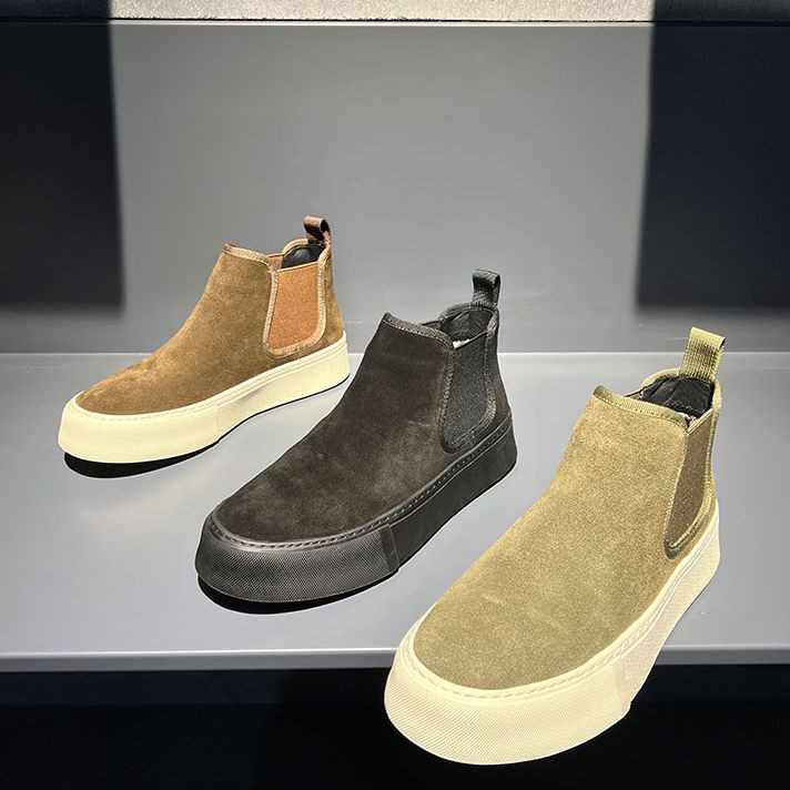 Modes zamšādas Ādas Vīriešu Ikdienas Augstas Topi Kurpes Chelsea Boots Jauneklis Darba Zābaki Zapatillas Hombre