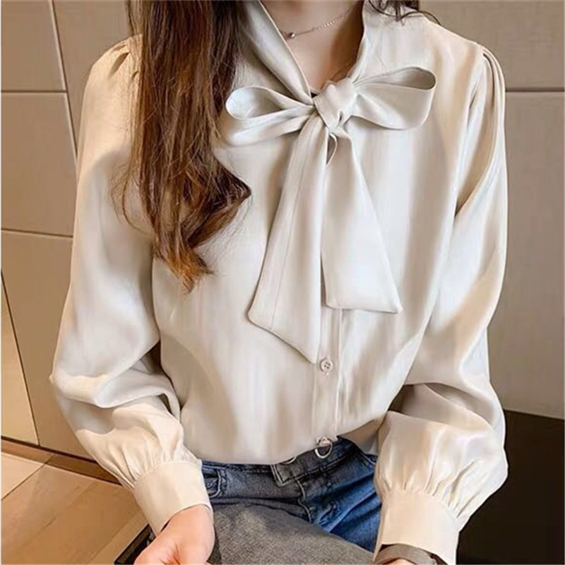 Ready Stock Sweet Sieviešu tauriņš ar laternas piedurknēm krekls Trend korejiešu rudens brīvs gadījuma pogas ar garām piedurknēm