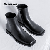 Misalwa British Concise vīriešu zābaki Eleganti svinīgie zābaki Vīriešu kvadrātveida purngala biznesa zābaki rāvējslēdzēja padeve Jaunu vīriešu apavi