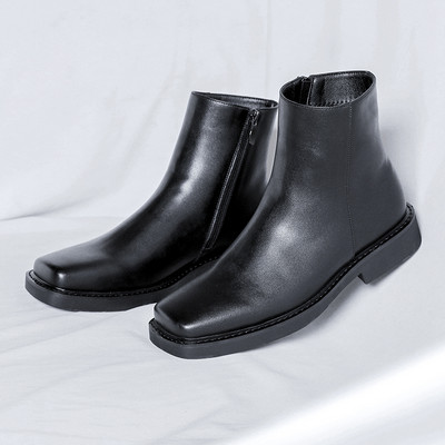 Misalwa British Concise vīriešu zābaki Eleganti svinīgie zābaki Vīriešu kvadrātveida purngala biznesa zābaki rāvējslēdzēja padeve Jaunu vīriešu apavi