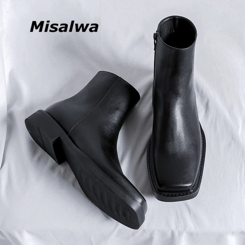 Misalwa British Concise vīriešu zābaki Eleganti svinīgie zābaki Vīriešu kvadrātveida purngala biznesa zābaki rāvējslēdzēja padeve Jaunu vīriešu apavi