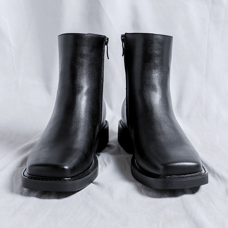 Misalwa British Concise vīriešu zābaki Eleganti svinīgie zābaki Vīriešu kvadrātveida purngala biznesa zābaki rāvējslēdzēja padeve Jaunu vīriešu apavi