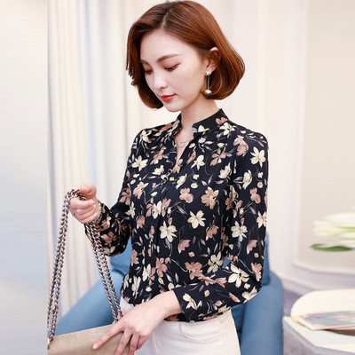 Šifon Ležerna košulja dugih rukava Jesen Proljeće Nova ženska V ovratnik Prugasta bluza Uredske ženske radne donje majice Top H9030