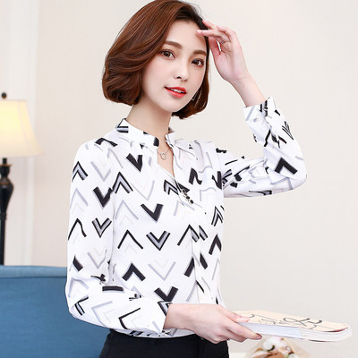 Šifon Ležerna košulja dugih rukava Jesen Proljeće Nova ženska V ovratnik Prugasta bluza Uredske ženske radne donje majice Top H9030