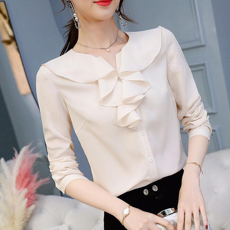 Nouă cămașă coreeană din șifon pentru dama de birou, primăvară, vară, la modă, culoare pură, cu mâneci lungi, bluză subțire ocazională, topuri pentru femei H9112