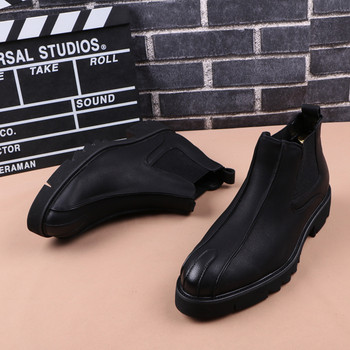 Британски модни мъжки обувки черни ботуши челси ботуши от кожа на платформа есен зима глезени botas masculinas zapatos hombre