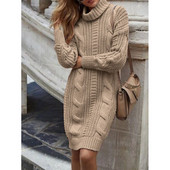 Rochii tricotate lejere lejere cu nervuri uni rochie midi oversize pulover cu guler rotit cu maneca lunga rochii toamna iarna 2023 de lux