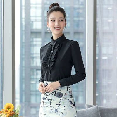 Ženska šifonska bluza sa stojećim ovratnikom sprijeda s naborima Ženska Lolita košulja dugih rukava Šifonske košulje Uredske dame