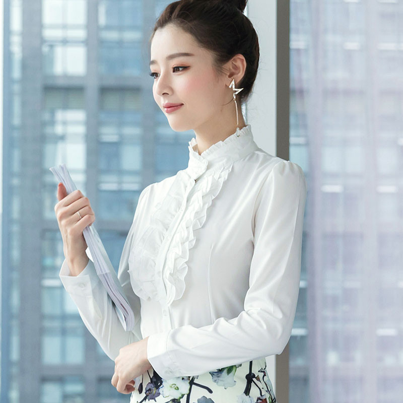 Ženska šifonska bluza sa stojećim ovratnikom sprijeda s naborima Ženska Lolita košulja dugih rukava Šifonske košulje Uredske dame