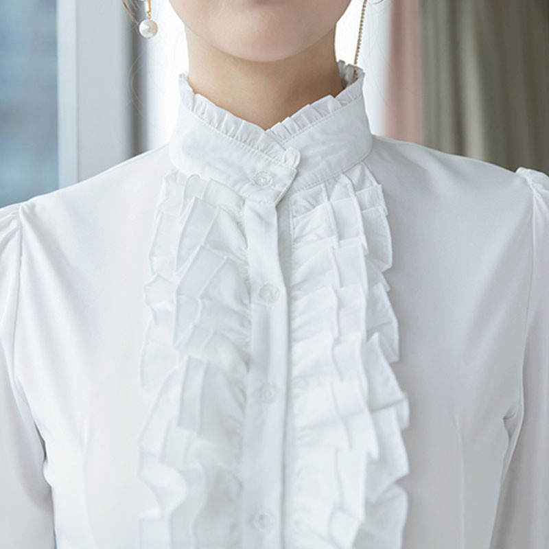 Ženska šifonska bluza sa stojećim ovratnikom sprijeda s naborima Ženska Lolita košulja dugih rukava Šifonske košulje Uredske dame