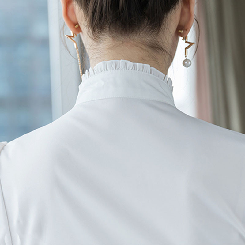 Ženska šifonska bluza sa stojećim ovratnikom sprijeda s naborima Ženska Lolita košulja dugih rukava Šifonske košulje Uredske dame