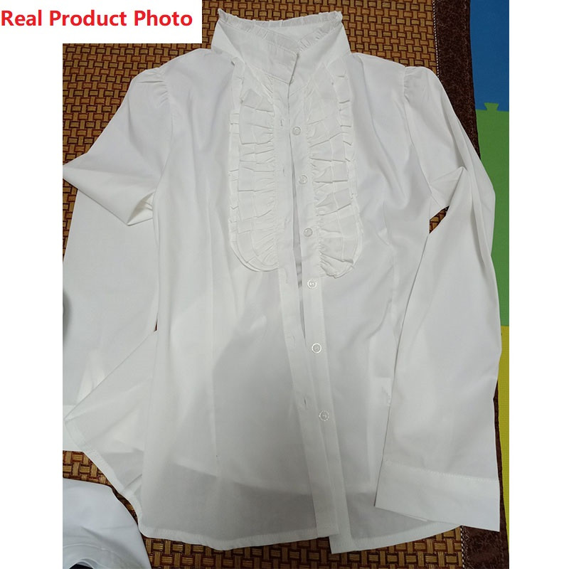 Ženska šifonska bluza sa stojećim ovratnikom sprijeda s naborima Ženska Lolita košulja dugih rukava Šifonske košulje Uredske dame