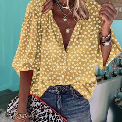 Bluză cu mânecă lungă cu imprimeu floral pentru femei, ocazional