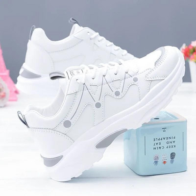 Zapatillas Mujer 2023 Νέα γυναικεία παπούτσια μόδας casual αντιολισθητικά Αθλητικά παπούτσια με χοντρή σόλα Γυναικεία κορδόνια λευκά βουλκανιζέ παπούτσια