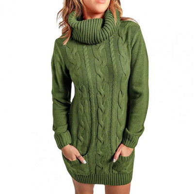 Ženska dolčevita Twist Pleteni topli džemper dugih rukava jesen zima mini haljina zadebljani pulover retro