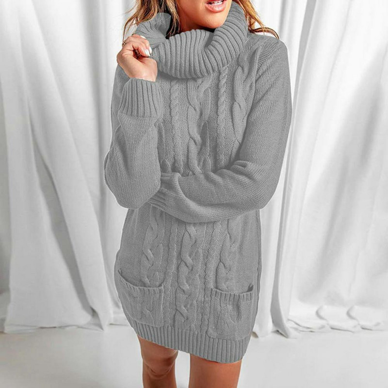 Ženska dolčevita Twist Pleteni topli džemper dugih rukava jesen zima mini haljina zadebljani pulover retro