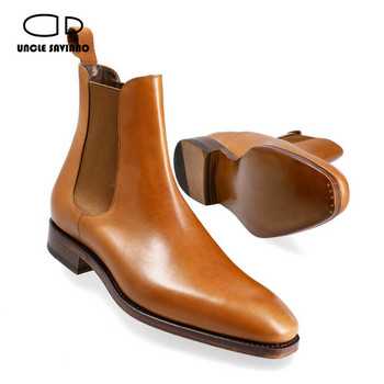 Uncle Saviano Луксозни мъжки ботуши Chelsea Обувки Добавете кадифени модни работни ботуши Ръчно изработени  обувки от кожа Мъжки оригинални