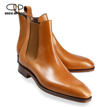 Uncle Saviano Луксозни мъжки ботуши Chelsea Обувки Добавете кадифени модни работни ботуши Ръчно изработени  обувки от кожа Мъжки оригинални