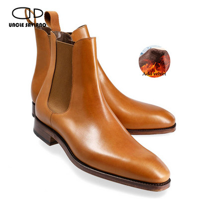 Uncle Saviano Luksuzne Chelsea muške čizme Cipele Dodajte baršunaste modne radne čizme Ručno izrađene cipele od kože Muške originalne
