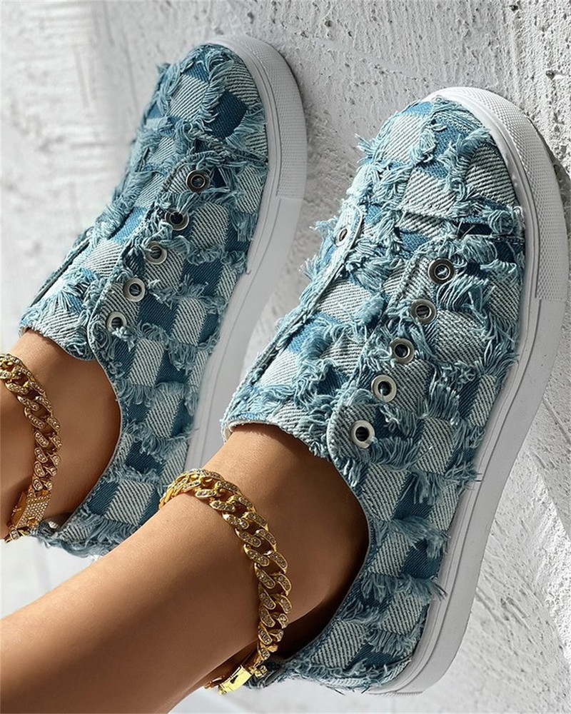 Espadrilles Γυναικεία παπούτσια 2023 Νέο τζιν γυναικείο ύφασμα καρό slip On Comfy Loafers 35-43 μεγάλου μεγέθους υπαίθρια casual παπούτσια από καμβά