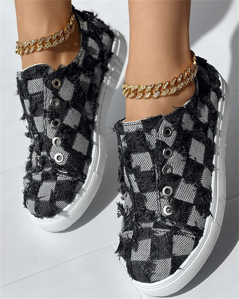 Espadrilles Γυναικεία παπούτσια 2023 Νέο τζιν γυναικείο ύφασμα καρό slip On Comfy Loafers 35-43 μεγάλου μεγέθους υπαίθρια casual παπούτσια από καμβά