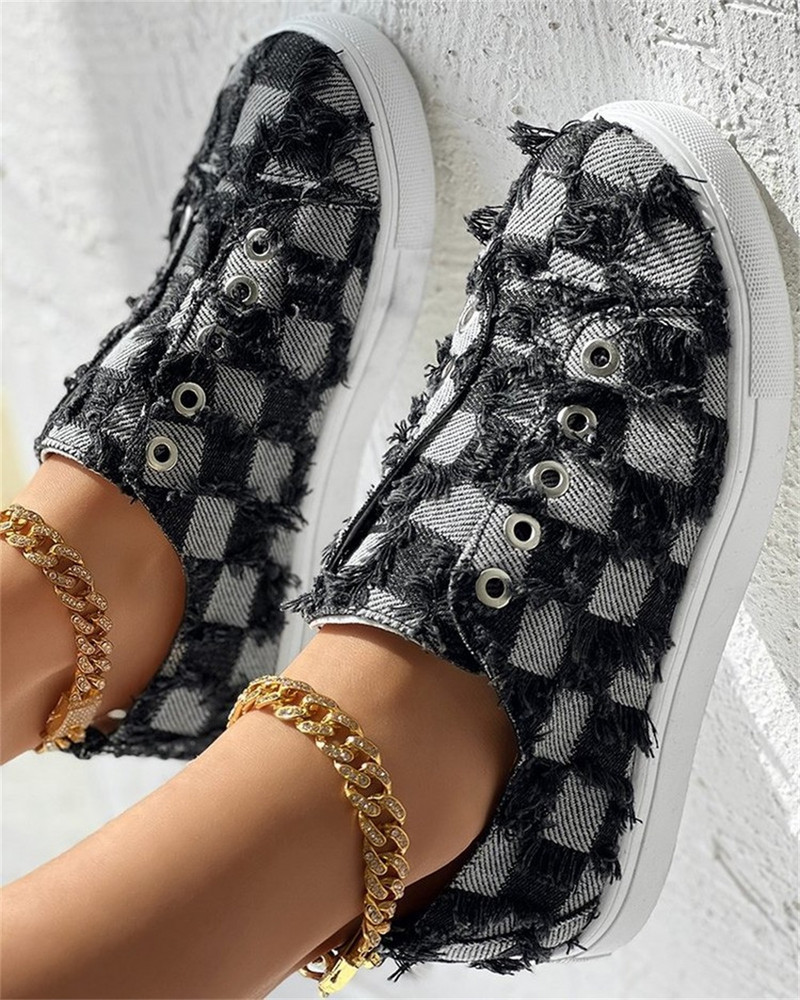 Espadrilles Γυναικεία παπούτσια 2023 Νέο τζιν γυναικείο ύφασμα καρό slip On Comfy Loafers 35-43 μεγάλου μεγέθους υπαίθρια casual παπούτσια από καμβά