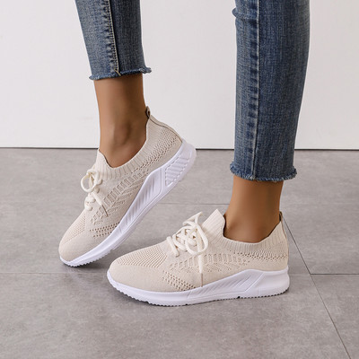 2023, de primăvară și toamnă, ocazional, pantofi vulcanizați pentru femei, respirabili, cu curele încrucișate, pantofi plati tricotati, ușoare, de culoare solidă, tocuri înalte