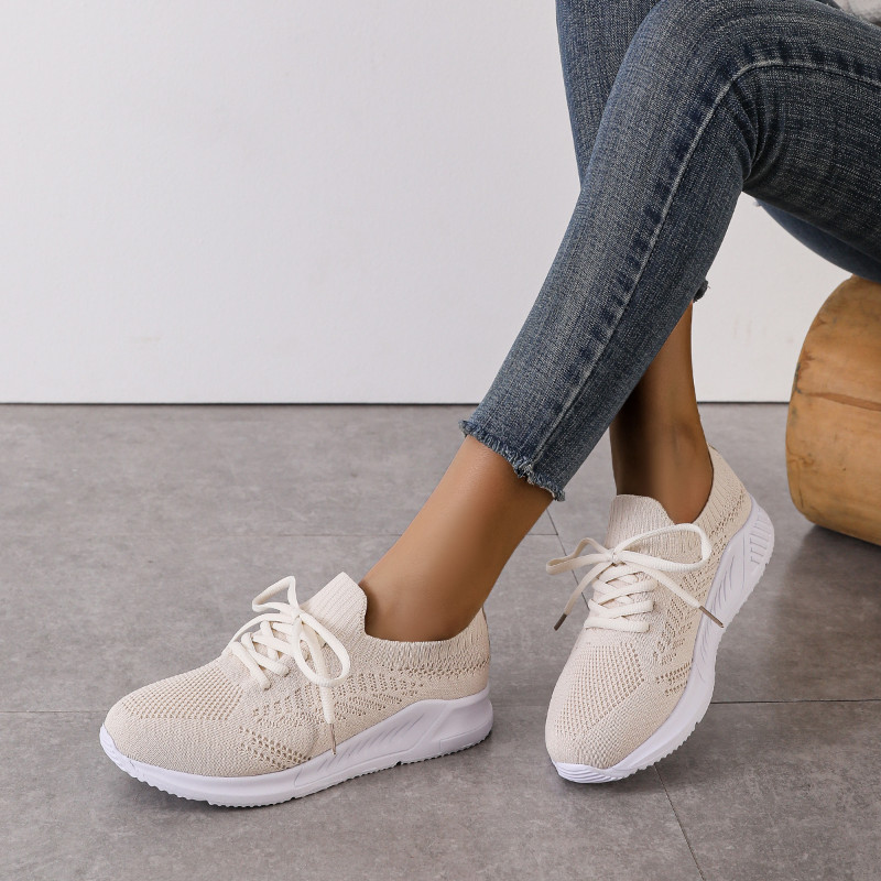 2023, de primăvară și toamnă, ocazional, pantofi vulcanizați pentru femei, respirabili, cu curele încrucișate, pantofi plati tricotati, ușoare, de culoare solidă, tocuri înalte