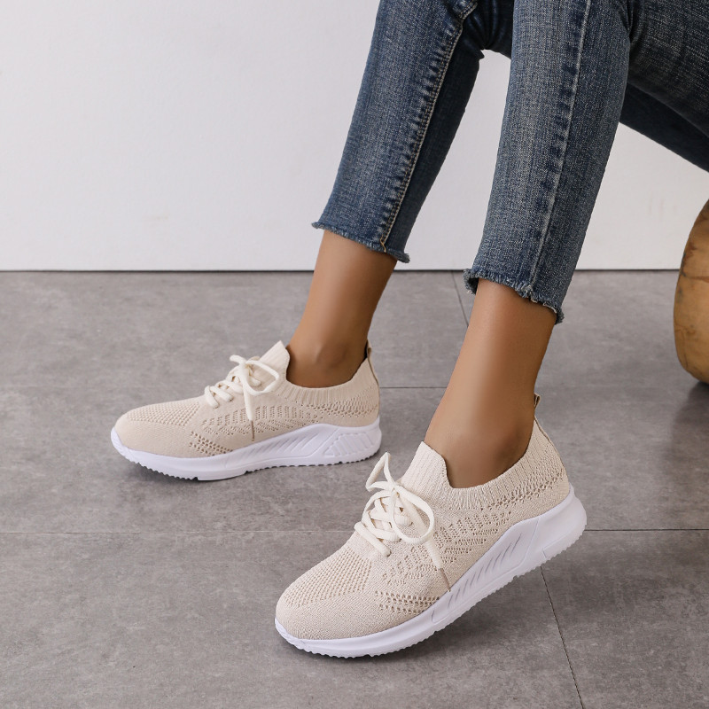 2023, de primăvară și toamnă, ocazional, pantofi vulcanizați pentru femei, respirabili, cu curele încrucișate, pantofi plati tricotati, ușoare, de culoare solidă, tocuri înalte