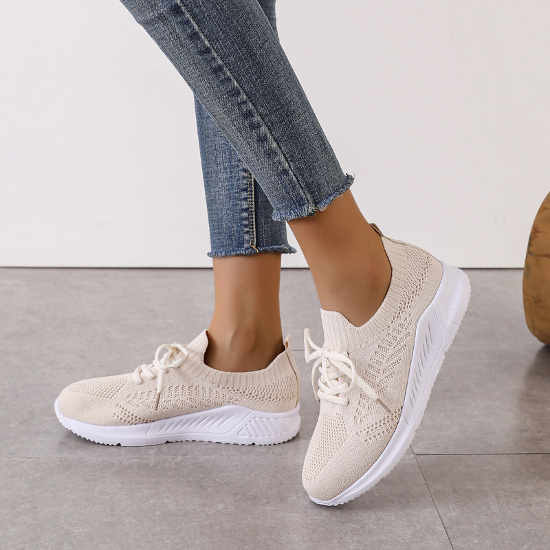 2023, de primăvară și toamnă, ocazional, pantofi vulcanizați pentru femei, respirabili, cu curele încrucișate, pantofi plati tricotati, ușoare, de culoare solidă, tocuri înalte