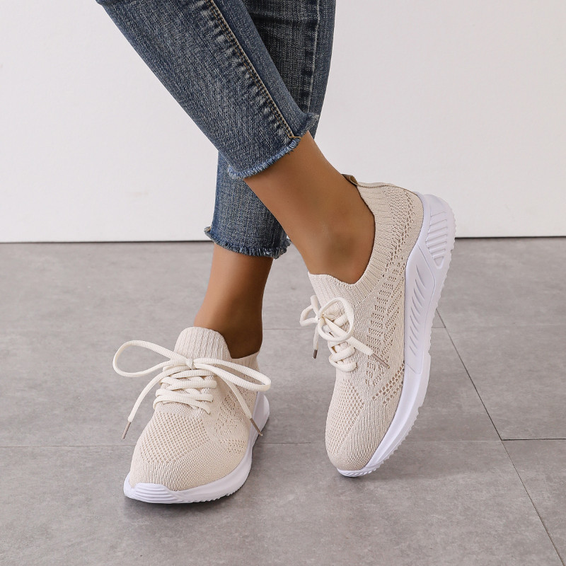 2023, de primăvară și toamnă, ocazional, pantofi vulcanizați pentru femei, respirabili, cu curele încrucișate, pantofi plati tricotati, ușoare, de culoare solidă, tocuri înalte