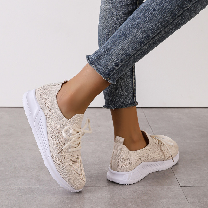 2023, de primăvară și toamnă, ocazional, pantofi vulcanizați pentru femei, respirabili, cu curele încrucișate, pantofi plati tricotati, ușoare, de culoare solidă, tocuri înalte