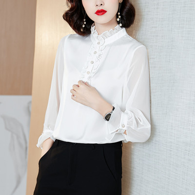 Satenska svilena košulja ženska majica bluza proljeće jesen elegantna uredska ženska radna košulja s dugim rukavima visoke kvalitete ženska zabava