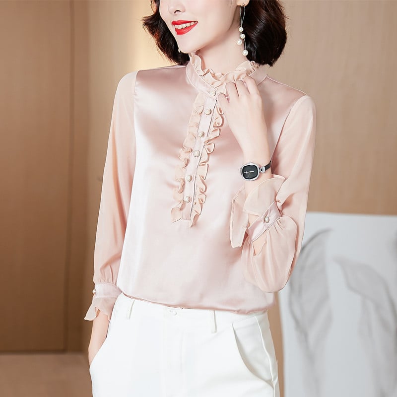 Satenska svilena košulja ženska majica bluza proljeće jesen elegantna uredska ženska radna košulja s dugim rukavima visoke kvalitete ženska zabava