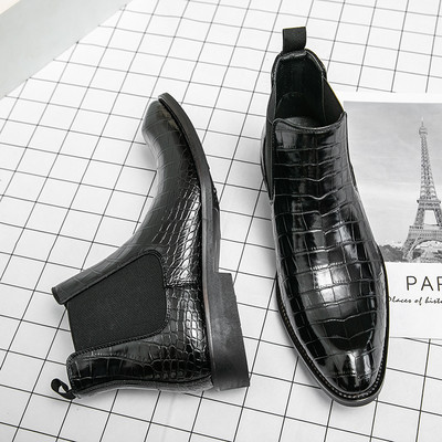 Vintage lakirane čizme s krokodilskim uzorkom Muške Chelsea čizme Muške gležnjače Modne dizajnerske muške marke ravne čizme